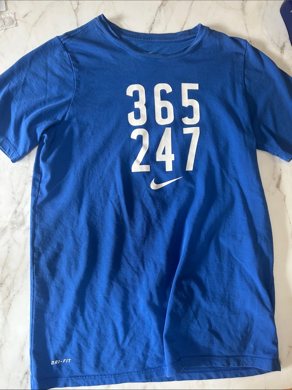 Nike Blue Short Sleeve Dri-FIT Tee with White 365/247 Graphic